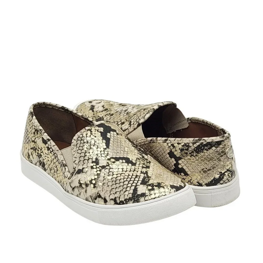 Steve Madden Safary Jungle Snakeskin Embossed Sneakers Womens 9 Slip On Gold